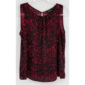 Apt. 9 Womens Red Black Abstract Print Sleeveless‎ Pleated Neck Blouse Sz M